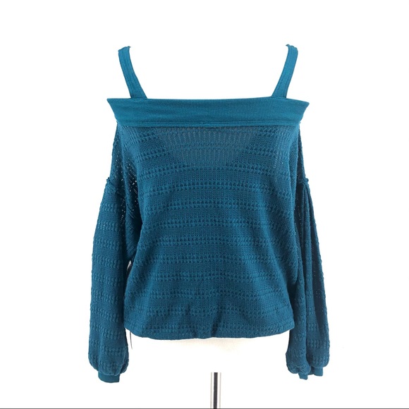 Free People Blue Knit Off The Shoulder Top, NWT - Picture 5 of 9
